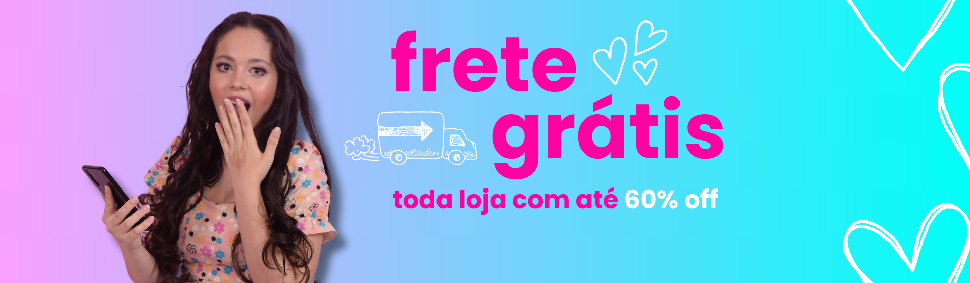banner promoção frete grátis moderno em pink e branco