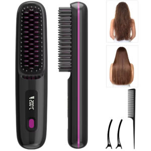 2 in 1 straight hair comb wireless hair straightener brush hair fast heating portable hot curler usb charging