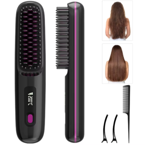 2 in 1 straight hair comb wireless hair straightener brush hair fast heating portable hot curler usb charging