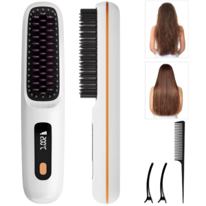 2 in 1 straight hair comb wireless hair straightener brush hair fast heating portable hot curler usb charging